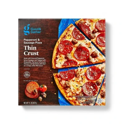 Thin Crust Uncured Pepperoni & Sausage Frozen Pizza  14.7oz  Good & Gather™
