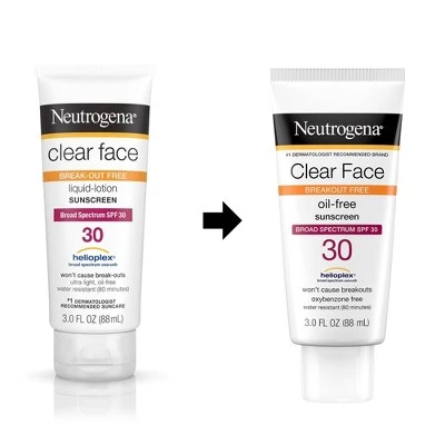 Neutrogena Clear Face Liquid Sunscreen Lotion  SPF 30  3 fl oz