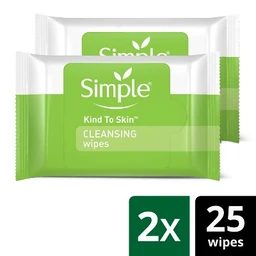 Simple Unscented Simple Cleansing Facial Wipes Kind to Skin  2x25ct