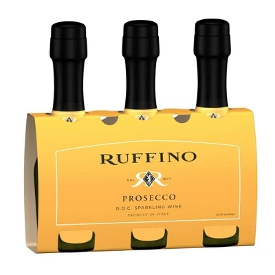 Ruffino Prosecco DOC Italian White Sparkling Wine  3pk/187ml Bottles
