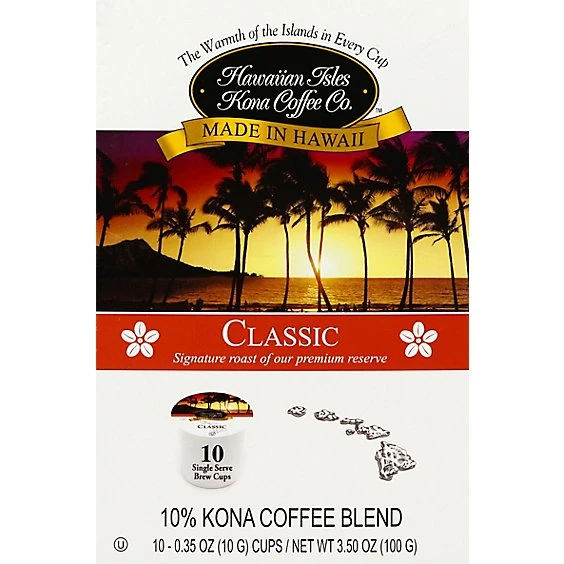 Hawaiian Isles Classic Medium Roast Coffee  Single Serve Pods  10ct