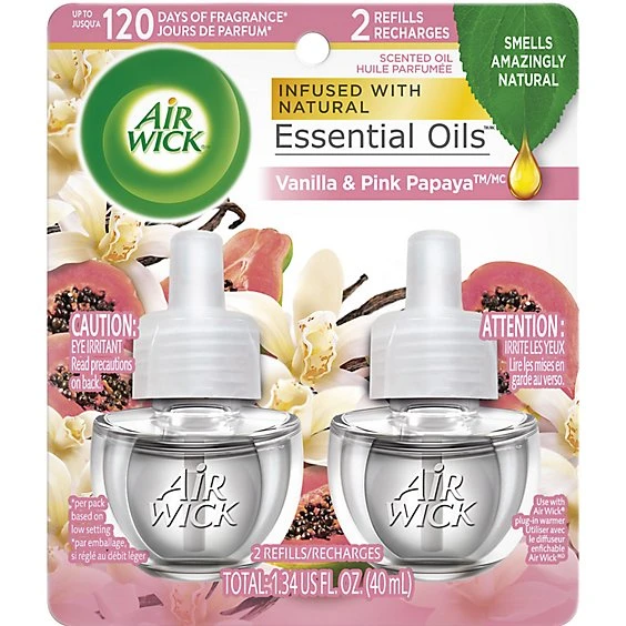 Air Wick Scented Oil Twin Refill Essential Oils Vanilla & Pink Papaya (2x.67) oz.