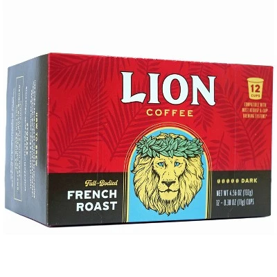 Lion Coffee French Roast Dark Roast Coffee  Keurig K Cup Pods  12ct