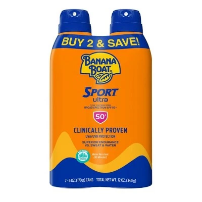 Banana Boat Ultra Sport Clear Spray Broad Spectrum Sunscreen  SPF 50  6oz  Twin Pack