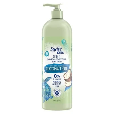Suave Kids' 100% Natural Coconut Oil 3 in 1 Shampoo, Conditioner, & Body Wash  20 fl oz