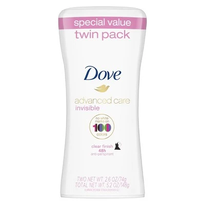 Dove Advanced Care Invisible Antiperspirant & Deodorant Clear Finish Twin 2.6oz/2pk