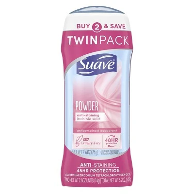 Suave Powder 24 Hour Antiperspirant & Deodorant Stick Twin Pack 2.6oz/2pk