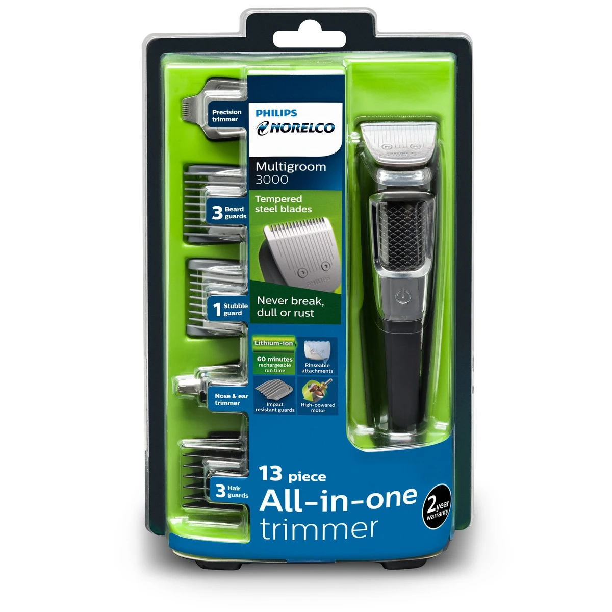 Philips Norelco Series 3000 Multigroom Men's Rechargeable Electric Trimmer MG3750/60 13pc