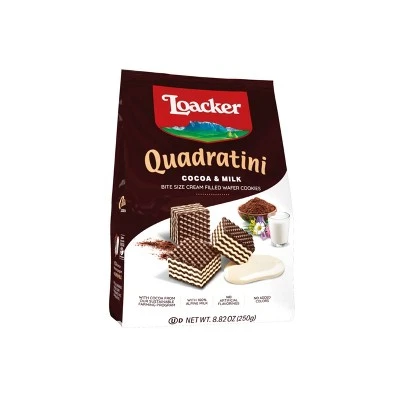 Loacker Quadratini Cocoa & Milk Bite Size Wafer Cookies, Cocoa & Milk
