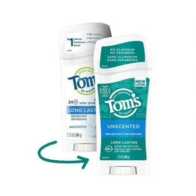 Tom's of Maine Long Lasting Unscented Natural Deodorant Stick 2.25oz
