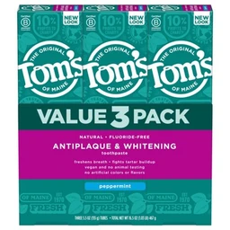 Tom's of Maine Tom's of Maine Anti plaque & Whitening Toothpaste Natural Peppermint  5.5oz/3ct