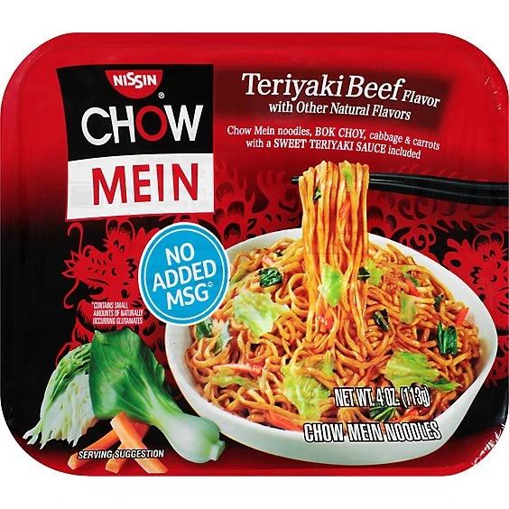 Nissin Premium Teriyaki Beef Flavor Chow Mein Noodles 4 oz. Tray