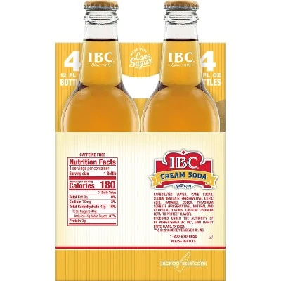 I.B.C. Cream Soda Made with Sugar  4pk/12 fl oz Glass Bottles
