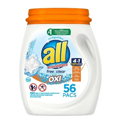 All With Stainlifters Free & Clear Oxi Laundry Detergent Pacs  56ct