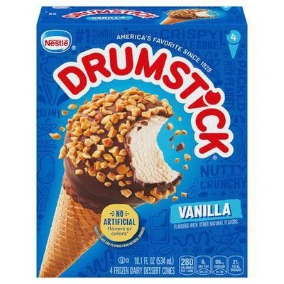Nestle Vanilla Drumstick Ice Cream Cone 4ct