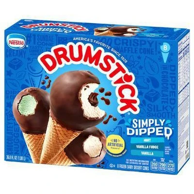 Nestle Simply Dipped Drumstick Frozen Dessert Cones 8ct