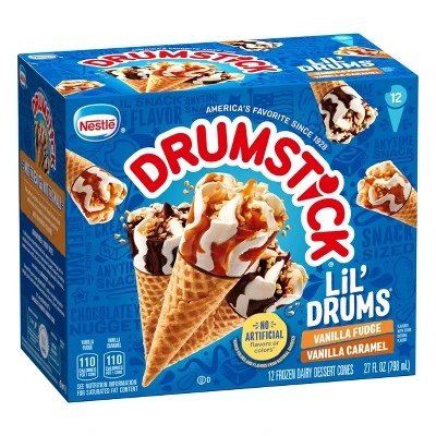 Nestle Vanilla with Caramel & Fudge Frozen Sauce Drumstick Lil'Drums  12ct