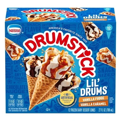 Nestle Vanilla with Caramel & Fudge Frozen Sauce Drumstick Lil'Drums  12ct