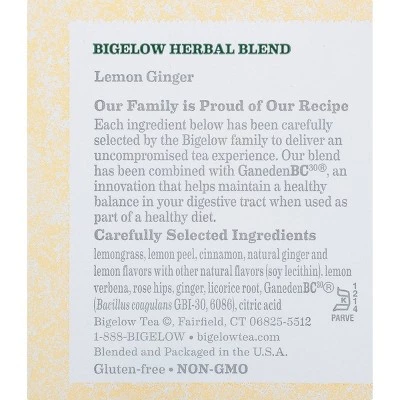 Bigelow Lemon Ginger Plus Probiotics Herbal Tea Bags  18ct