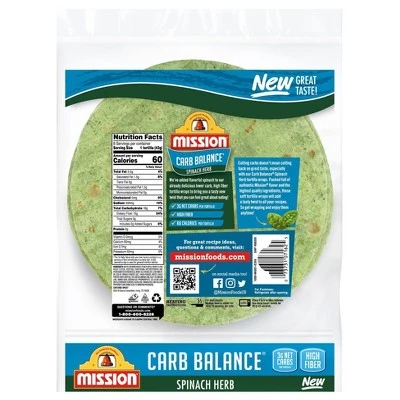 Mission Low Carb Spinach Tortillas  12oz/8ct