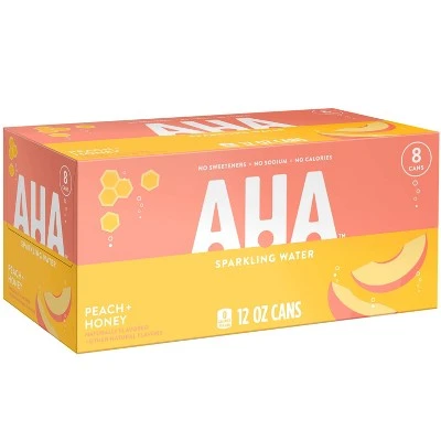 AHA Peach + Honey Sparkling Water 8pk/12 fl oz Cans