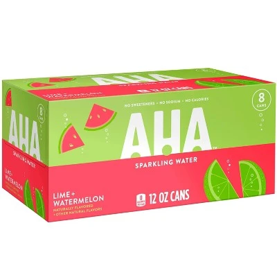 AHA Lime + Watermelon Sparkling Water 8pk/12 fl oz Cans