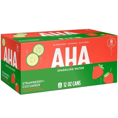 AHA Strawberry + Cucumber Sparkling Water 8pk/12 fl oz Cans