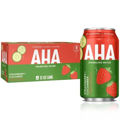 AHA Strawberry + Cucumber Sparkling Water 8pk/12 fl oz Cans