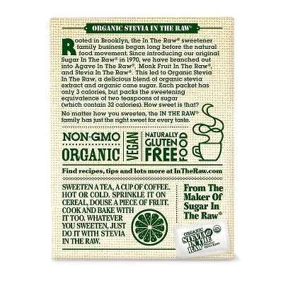 Organic Stevia In The Raw Zero Calorie Sweetener Packets  40ct/1.12oz