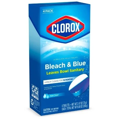 Clorox Automatic Toilet Bowl Cleaner Tablets Bleach & Blue Rain Clean 2.47oz Each/4ct