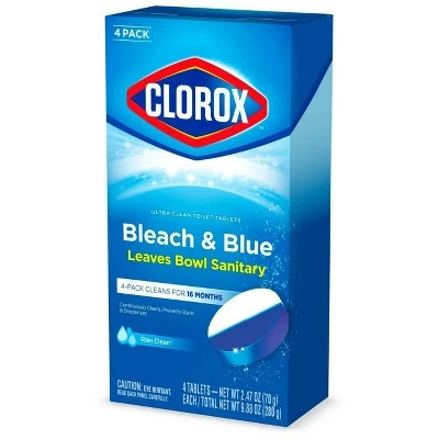 Clorox Automatic Toilet Bowl Cleaner Tablets Bleach & Blue Rain Clean 2.47oz Each/4ct