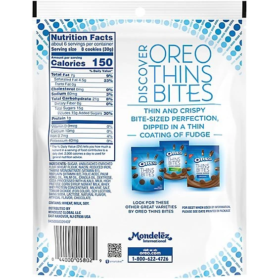 Oreo Thins Bites White Fudge Dipped Sandwich Cookies  6.4oz