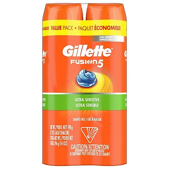 Gillette Fusion5 Ultra Sensitive Hydra Gel Men's Shave Gel Twin Pack  7oz /2ct