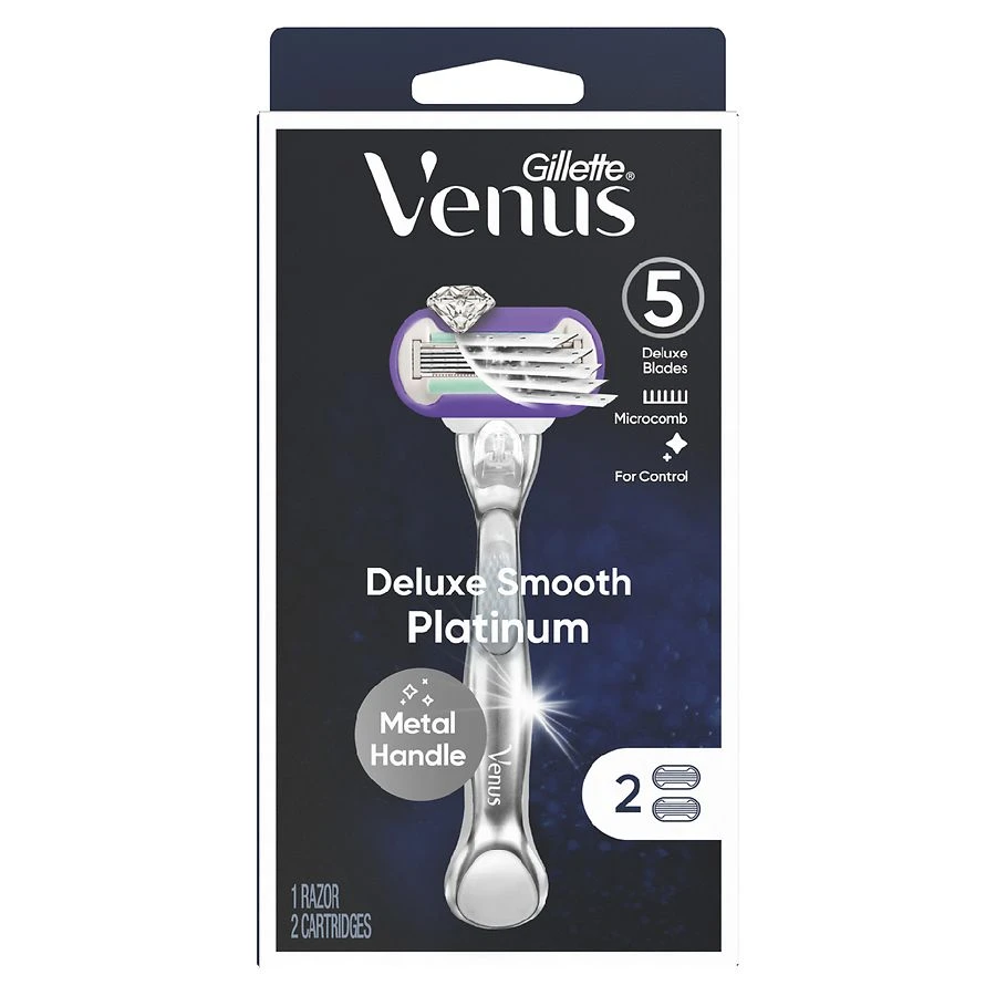 Venus Platinum Extra Smooth Metal Handle Women's Razor 1 Handle + 2 Refills