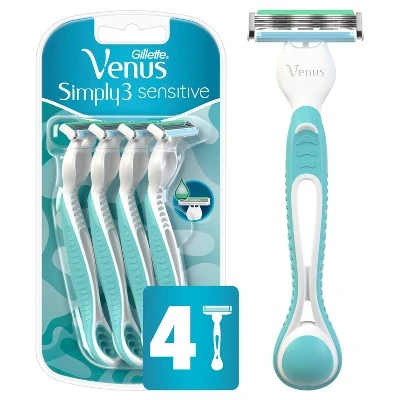 Venus Simply 3 Sensitive Women's Disposable Razors  4ct
