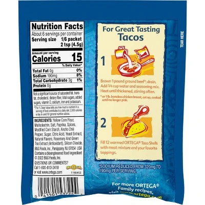 Ortega Taco Seasoning Mix 40% Less Sodium 1.25oz