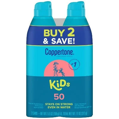 Coppertone Kids Sunscreen Spray  SPF 50  11oz  Twin Pack