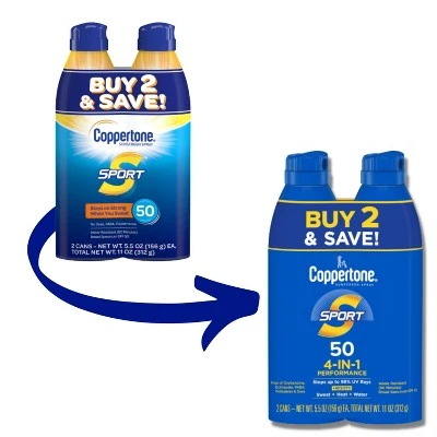 Coppertone Sport Sunscreen Spray  SPF 50  11oz  Twin Pack