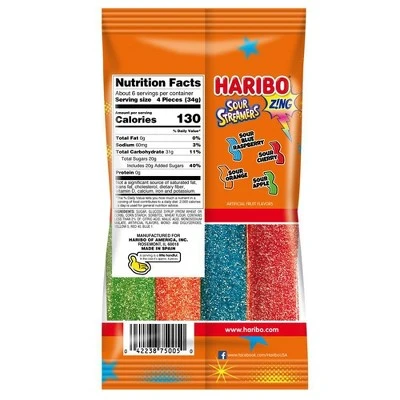 Haribo Z!NG Sour Streamers Chewy Candy  7.2oz