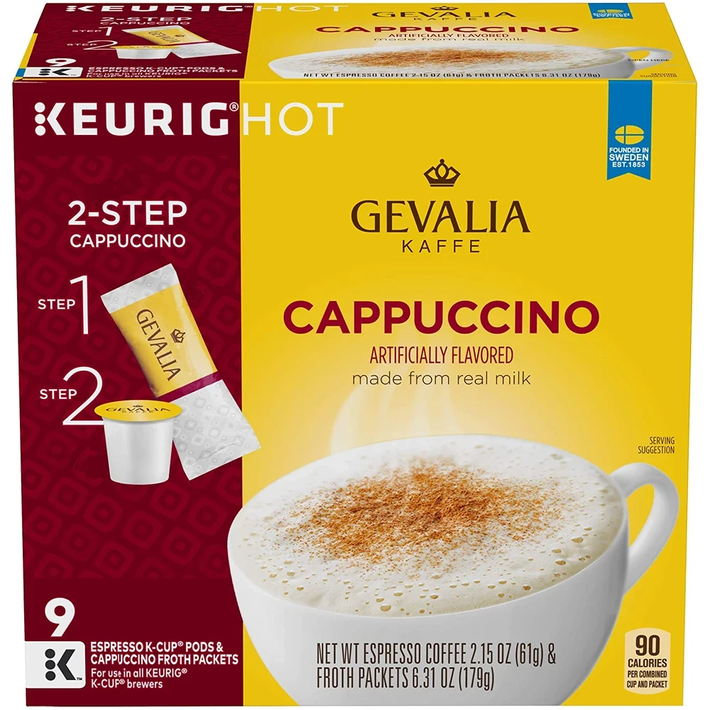 Gevalia Kaffe Cappuccino Espresso Dark Roast Coffee  Keurig K Cup Pods  9ct