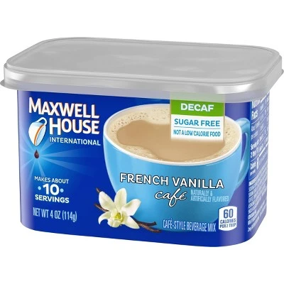 Maxwell House International French Vanilla Café Light Roast Sugar Free Decaf Instant Coffee Mix  4oz