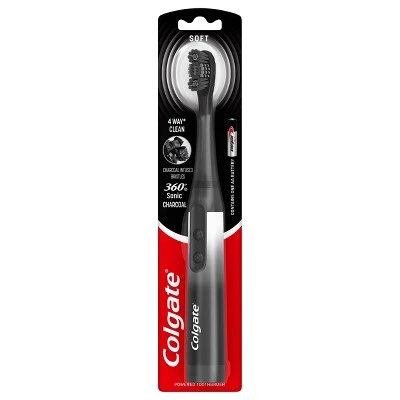 Colgate 360 Whitening Battery Powered Charcoal Toothbrush with Tongue Cleaner  Soft Bristles  1ct