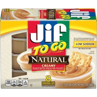 Jif To Go Natural Peanut Butter  12oz/8ct