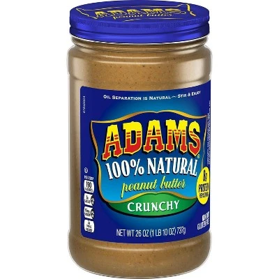 Adams Peanut Butter 100% Natural Crunchy Peanut Butter 26oz