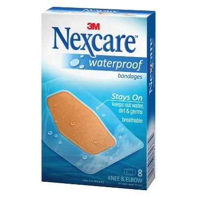 Nexcare Waterproof Bandages Knee & Elbow, Clear, 2 3/8 in x 3 1/2 in, 8 ct.