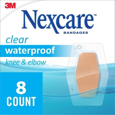 Nexcare Waterproof Bandages Knee & Elbow, Clear, 2 3/8 in x 3 1/2 in, 8 ct.