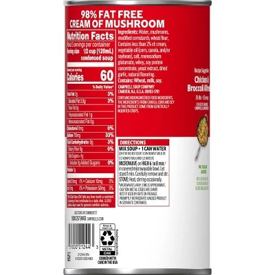 Campbell's Condensed 98% Fat Free Cream Of Mushroom Soup 22.6oz