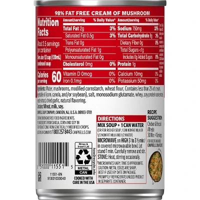 Campbell's Low Fat Condensed Cream of Mushroom Soup 10.5oz