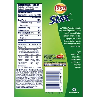 Lay's Stax Sour Cream & Onion Potato Chips 5.5oz