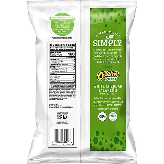 Cheetos Simply White Cheddar Jalapeno Cheese Flavored Snack 7.75oz
